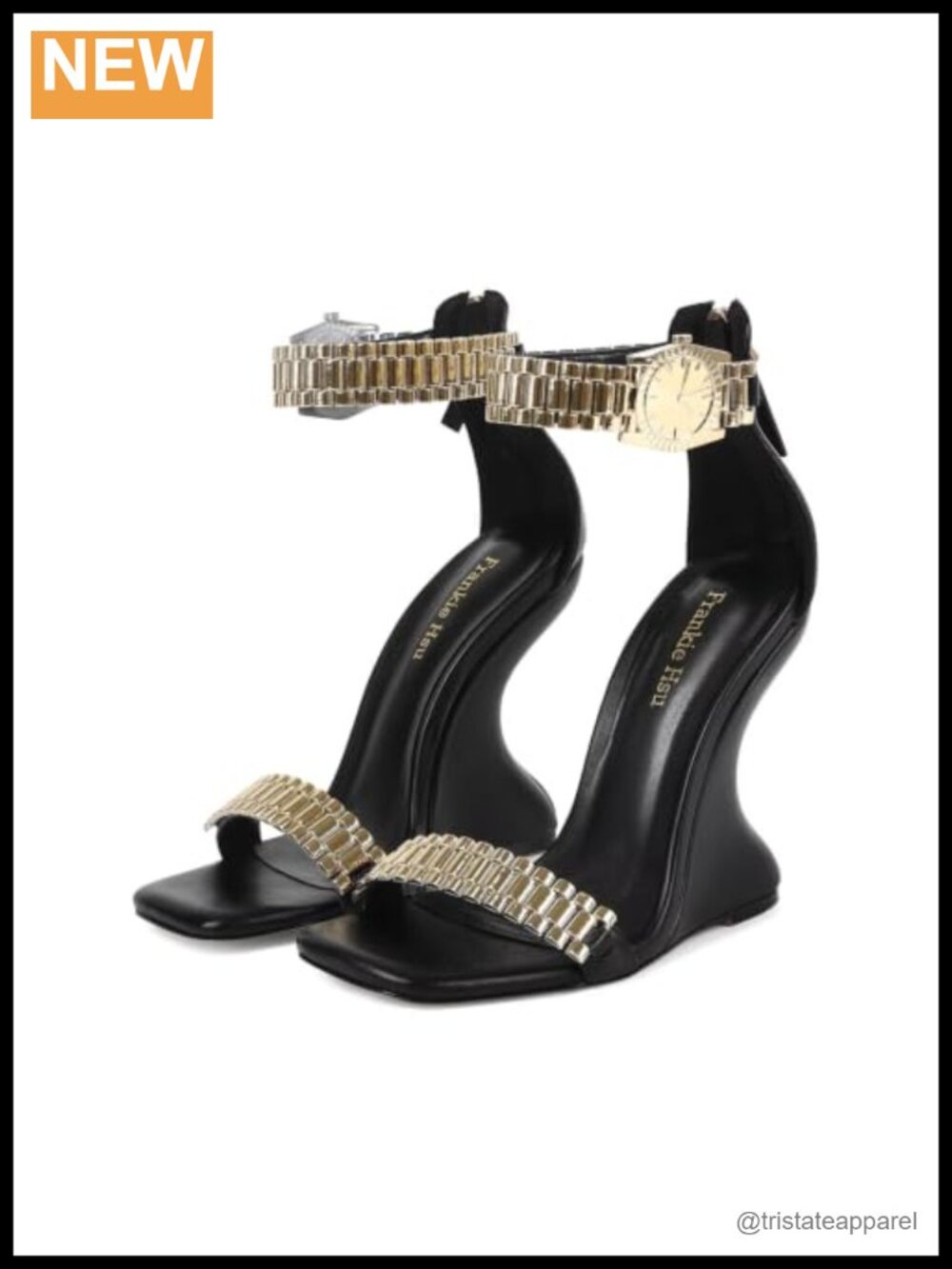 Heeled Sandals Open Toe Ankle Strap Gold Watch Calf Party Shoes